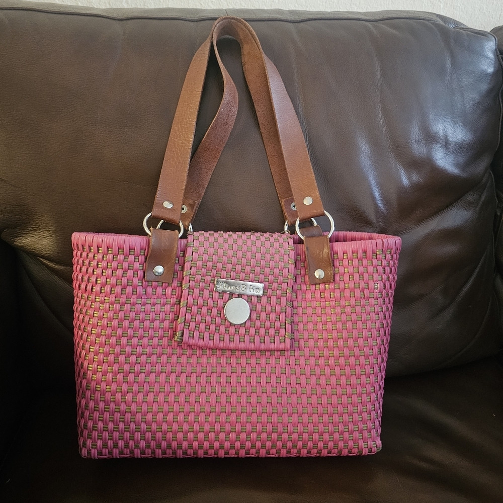 MEXICANA Pink and Brown Woven Tote